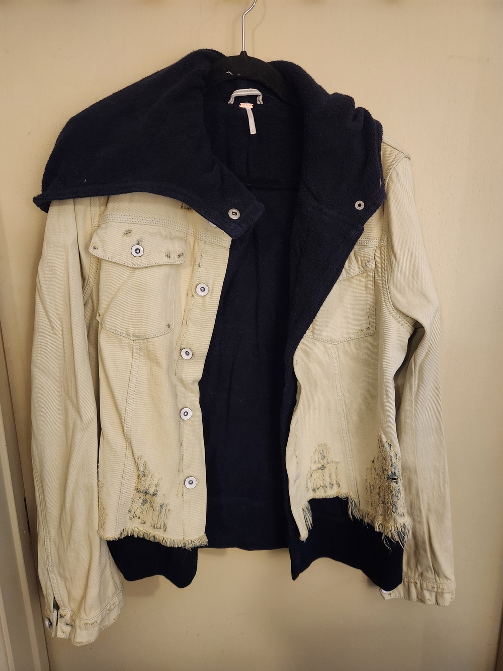 Free People Beige Jean Jacket with Black Hooded Lining